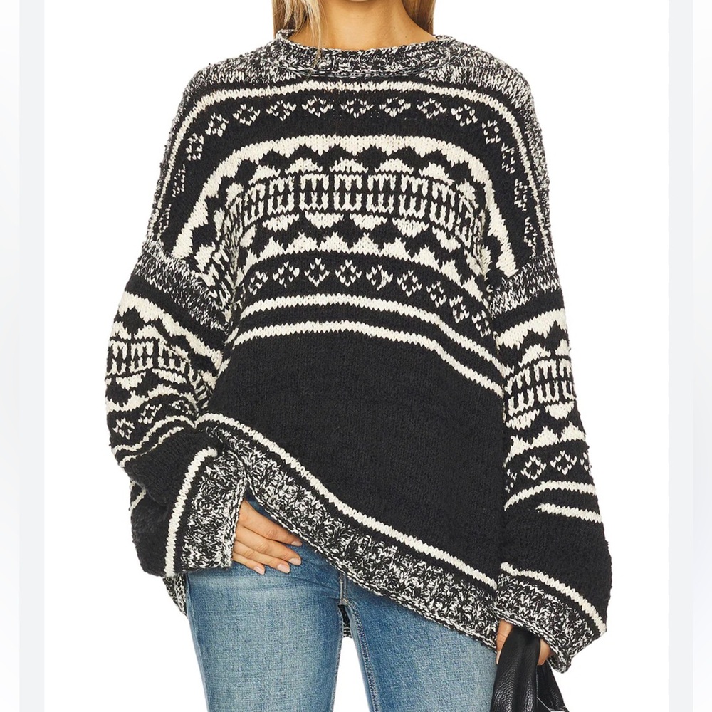 Free People Dani Pattern Sweater in Black and White